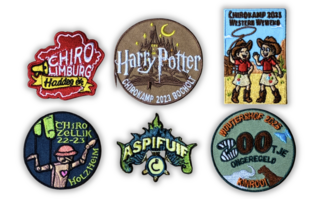 Chiro 6 geborduurde badges in diverse thema's zoals filmreferenties, originele ontwerpen en illustraties