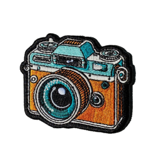 Geborduurde badge van een retro fototoestel