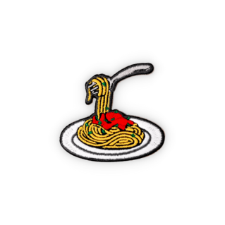 Geborduurde badge bord spaghetti 